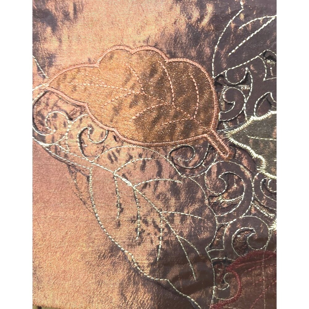 Table Runner 13x70 Bronze‎ Polyester Shimmer Ridge Fall Leaves Pattern 2014